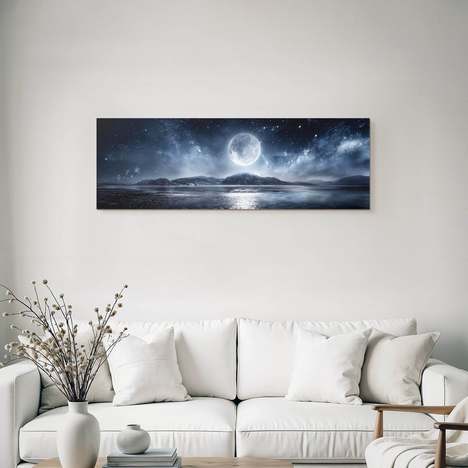 Ruhige Nachtlandschaft Mit Vollmond Und Reflexion Im Wasser