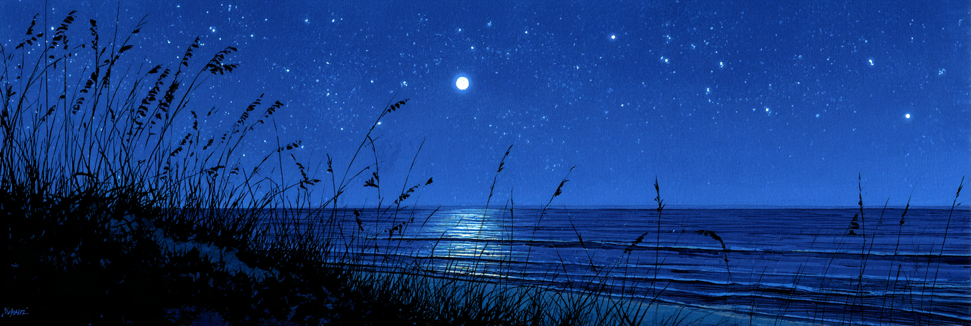 Ruhige Nachtszene Am Meer Mit Mondlicht Reflexion | Psychedelische Kunst | Stilrichtungen