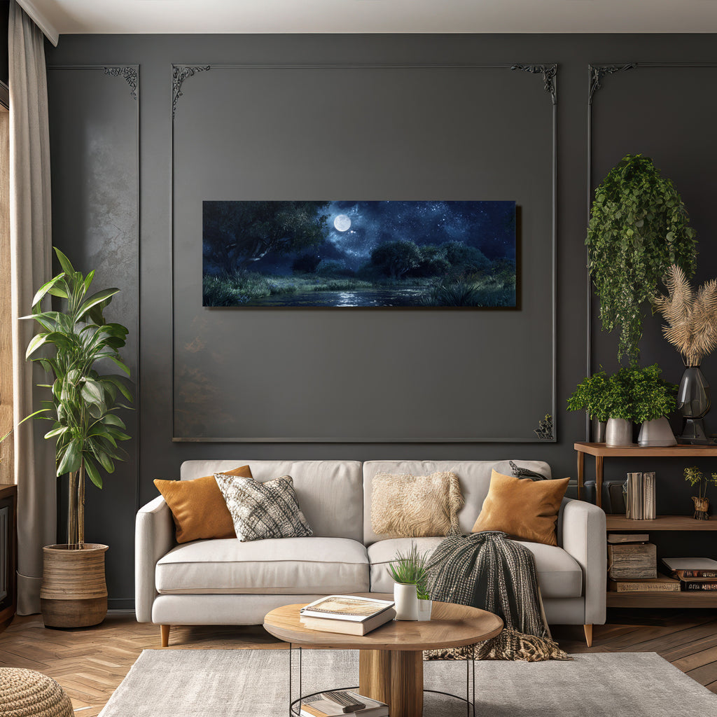 Stille Nachtlandschaft Mit Vollmond Und Ruhigem Wasser