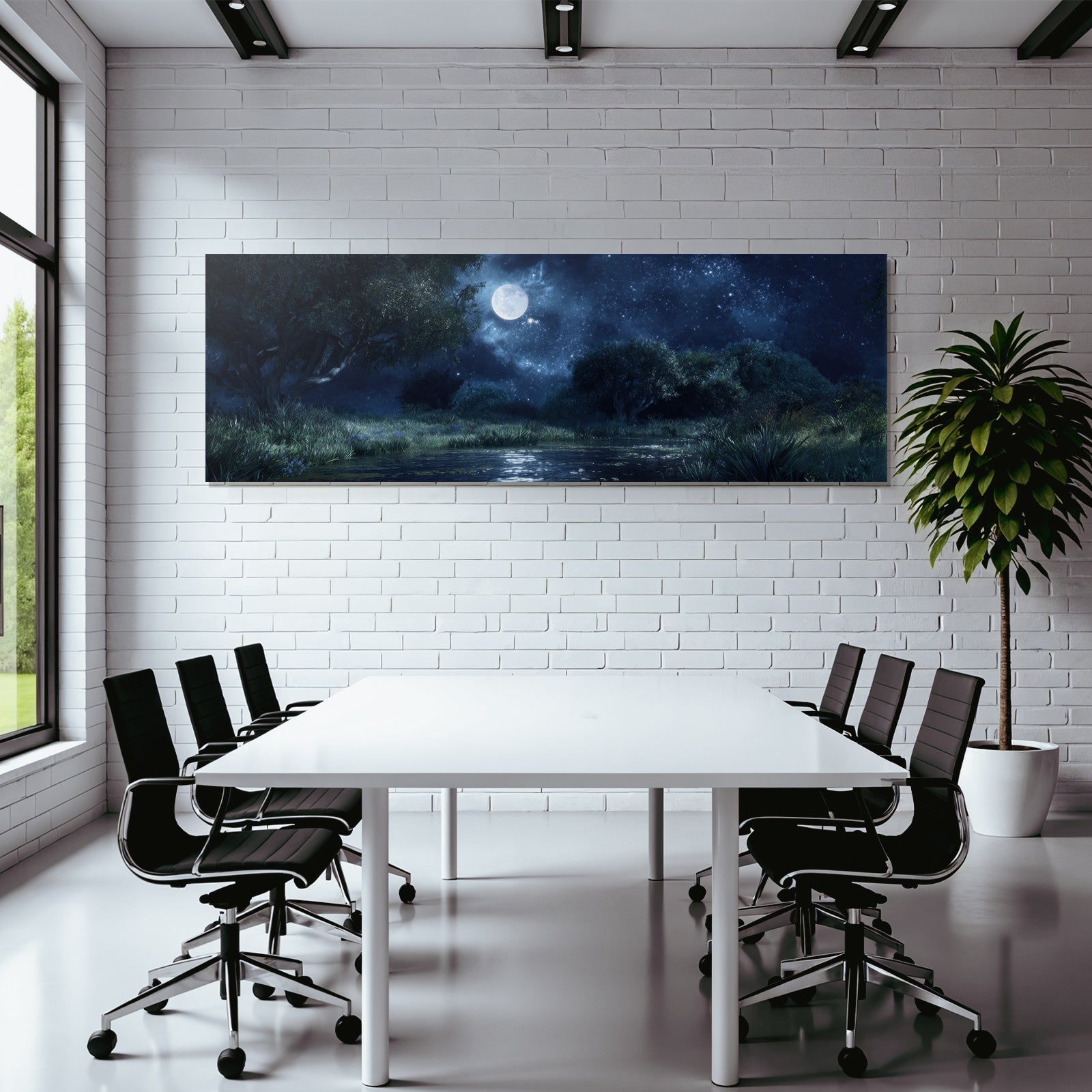 Stille Nachtlandschaft Mit Vollmond Und Ruhigem Wasser