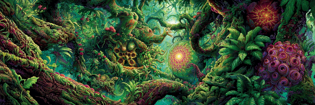 Verzauberte Dschungellandschaft Mit Leuchtenden Pflanzen | Psychedelische Kunst | Stilrichtungen