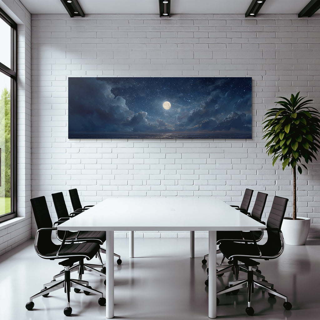 Vollmondnacht Mit Wolken Und Spiegelung Auf Ozean