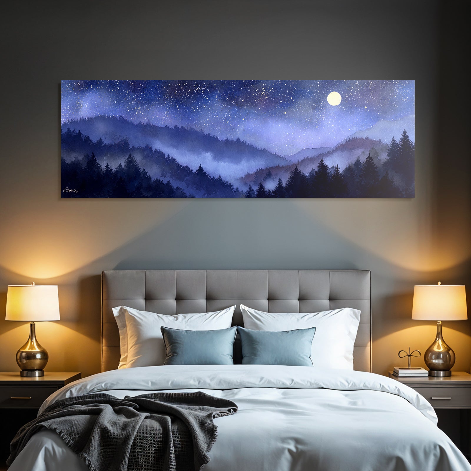 Waldnacht Mit Sternenhimmel Und Vollmond