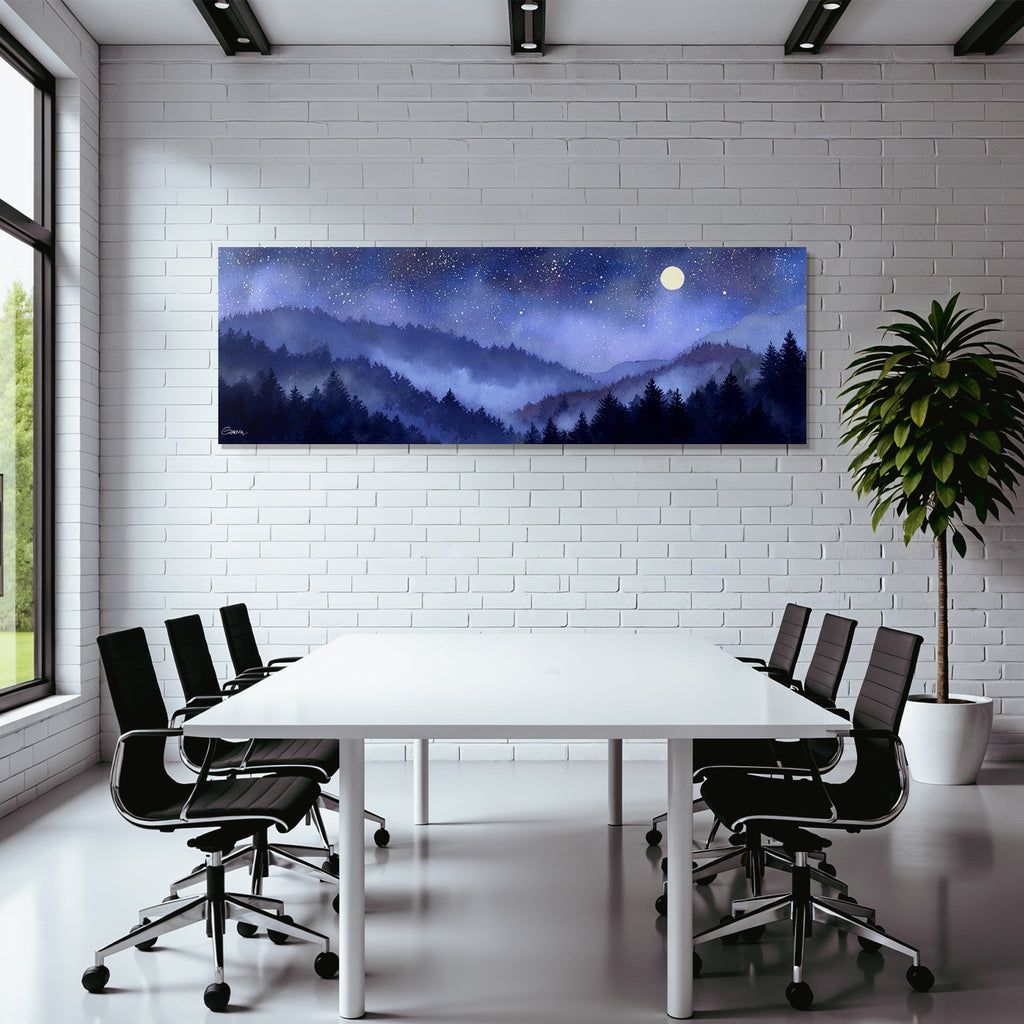 Waldnacht Mit Sternenhimmel Und Vollmond