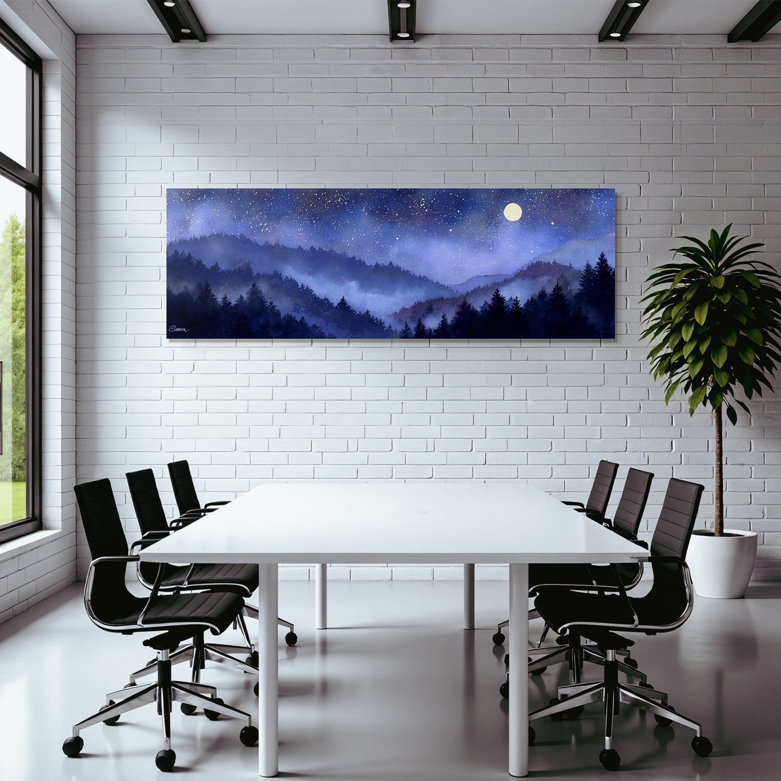 Waldnacht Mit Sternenhimmel Und Vollmond