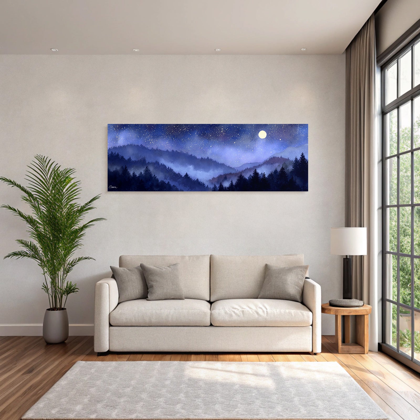Waldnacht Mit Sternenhimmel Und Vollmond