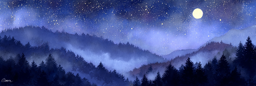 Waldnacht Mit Sternenhimmel Und Vollmond | Psychedelische Kunst | Stilrichtungen