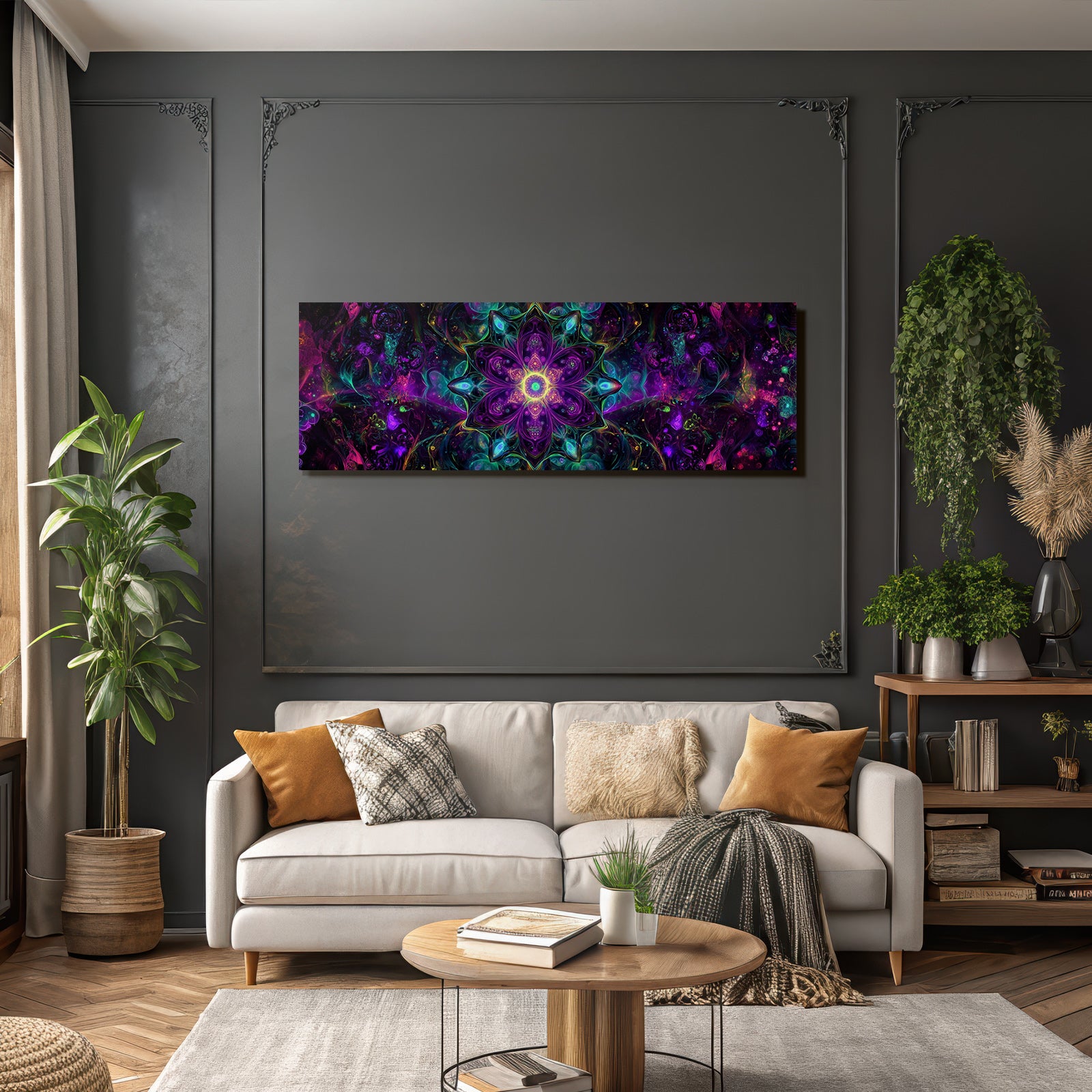 Zentrales Florales Design Mit Bunten Wirbeln Energie Und Kreativitat