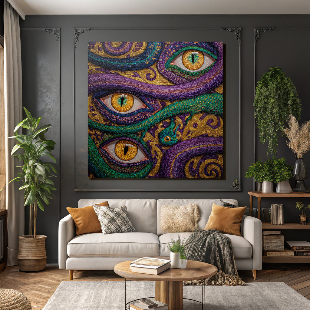 Bunte Schlangen Und Augen In Surrealem Kunstwerk