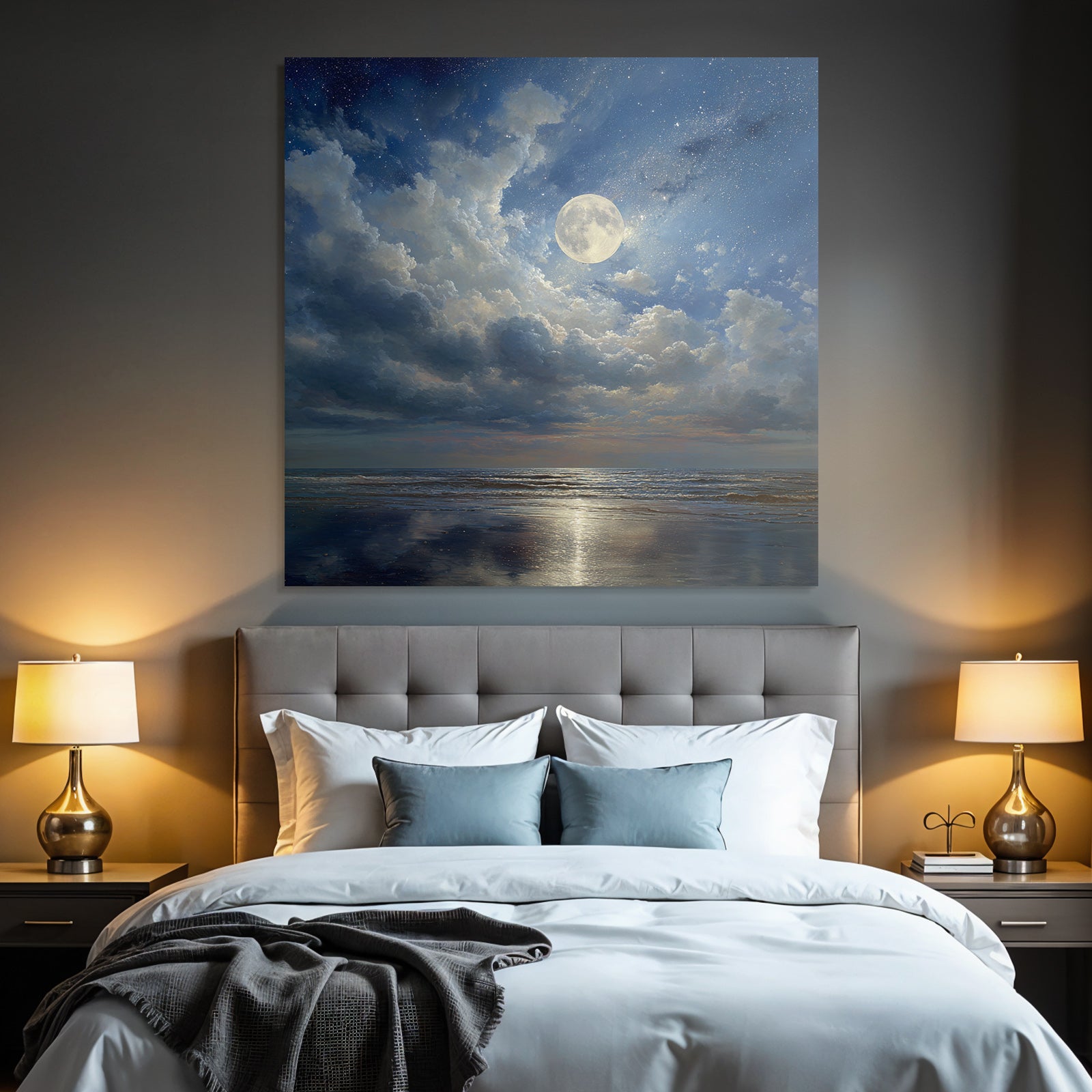 Friedliche Nacht Am Meer Mit Vollmond
