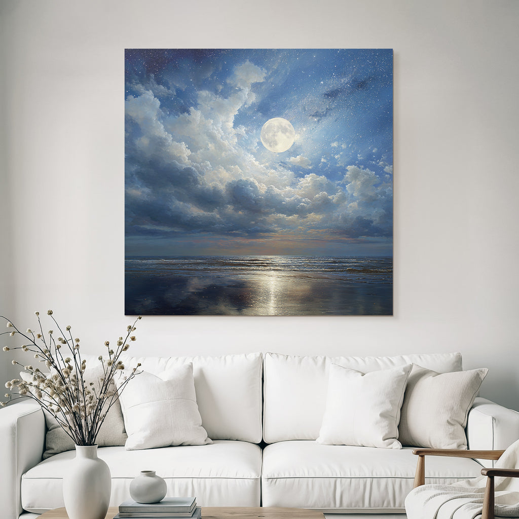 Friedliche Nacht Am Meer Mit Vollmond