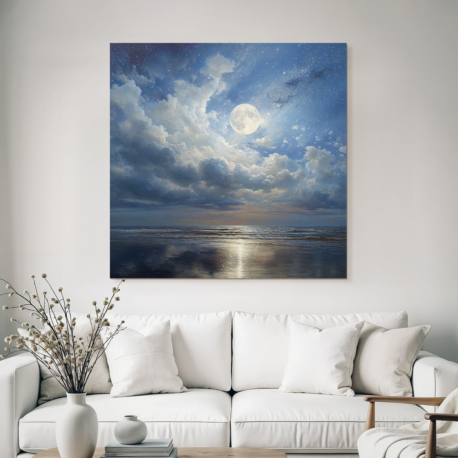 Friedliche Nacht Am Meer Mit Vollmond