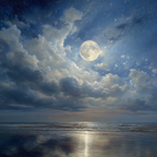 Friedliche Nacht Am Meer Mit Vollmond | Psychedelische Kunst | Stilrichtungen