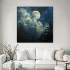 Friedliche Nachtlandschaft Mit Grossem Mond Und Baeumensilhoütten