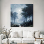 Friedliche Nachtlandschaft Mit Vollmond Und Nebelwald