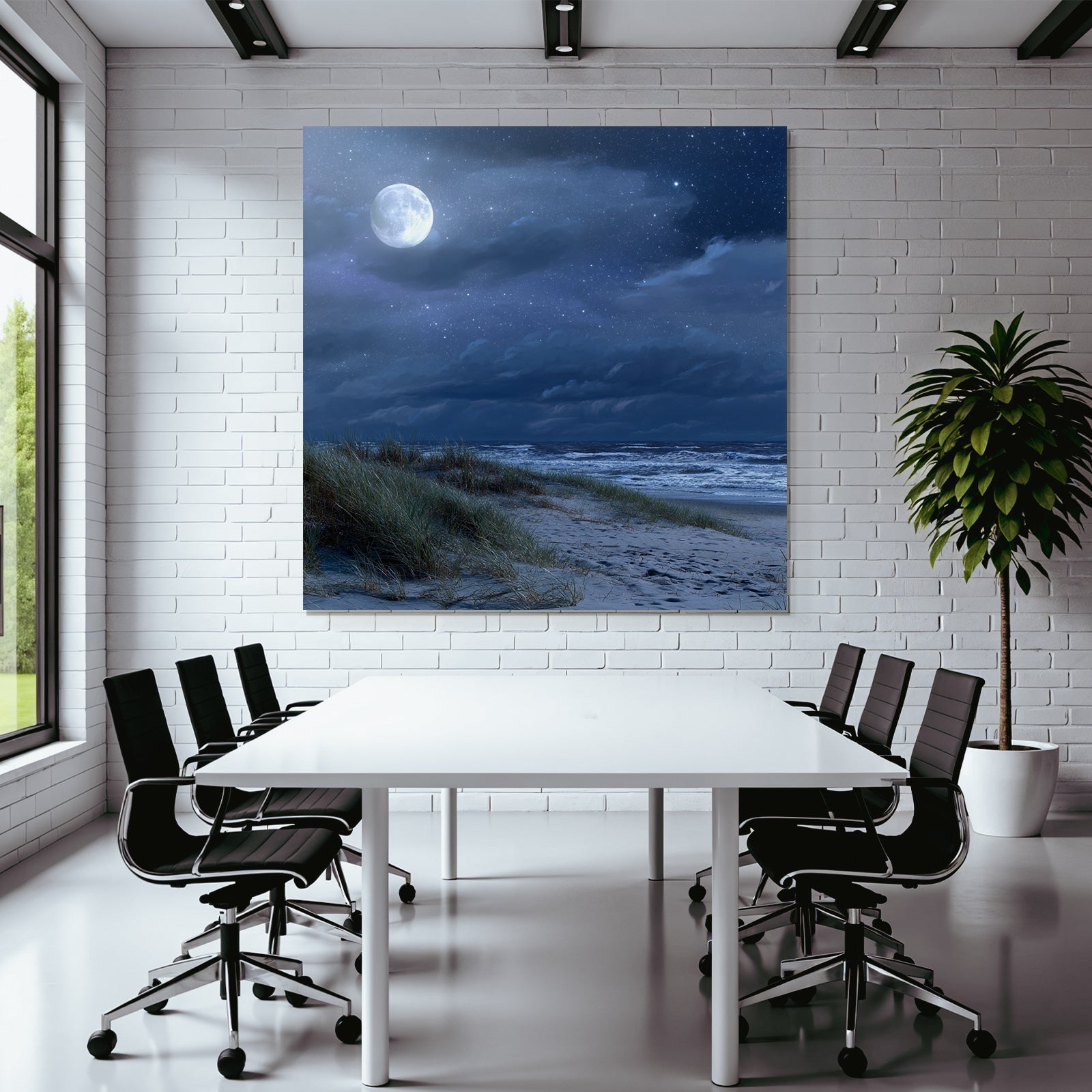Friedlicher Nachtstrand Mit Vollmond Und Dünen