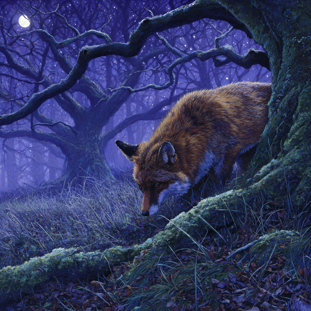 Fuchs Im Mystischen Nachtwald Im Mondlicht | Psychedelische Kunst | Stilrichtungen