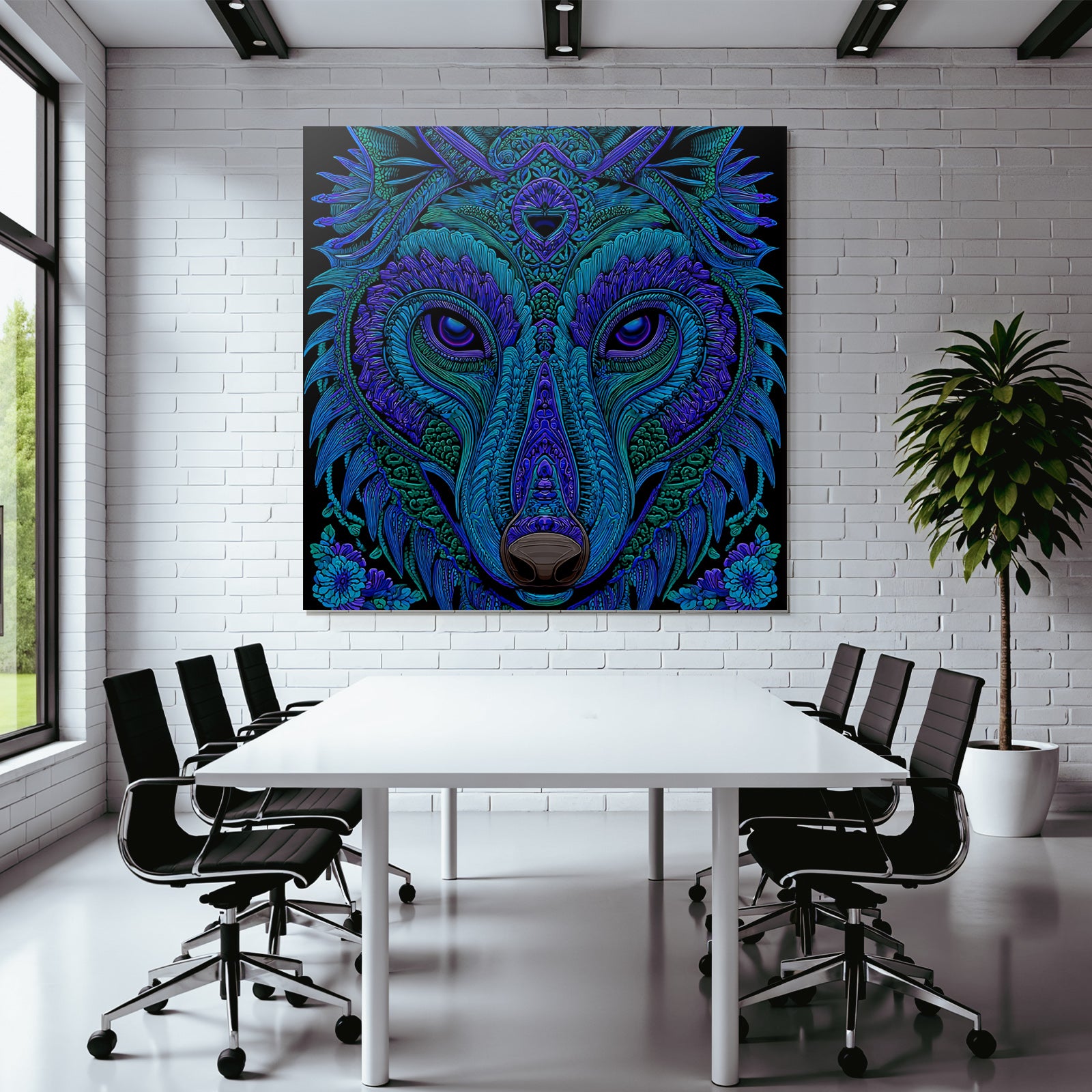 Künstlerischer Wolfskopf In Vibranten Blau Und Lila