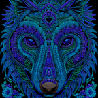 Künstlerischer Wolfskopf In Vibranten Blau Und Lila | Psychedelische Kunst | Stilrichtungen