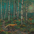 Lebhafter Fuchs Im Bunten Birkenwald | Psychedelische Kunst | Stilrichtungen