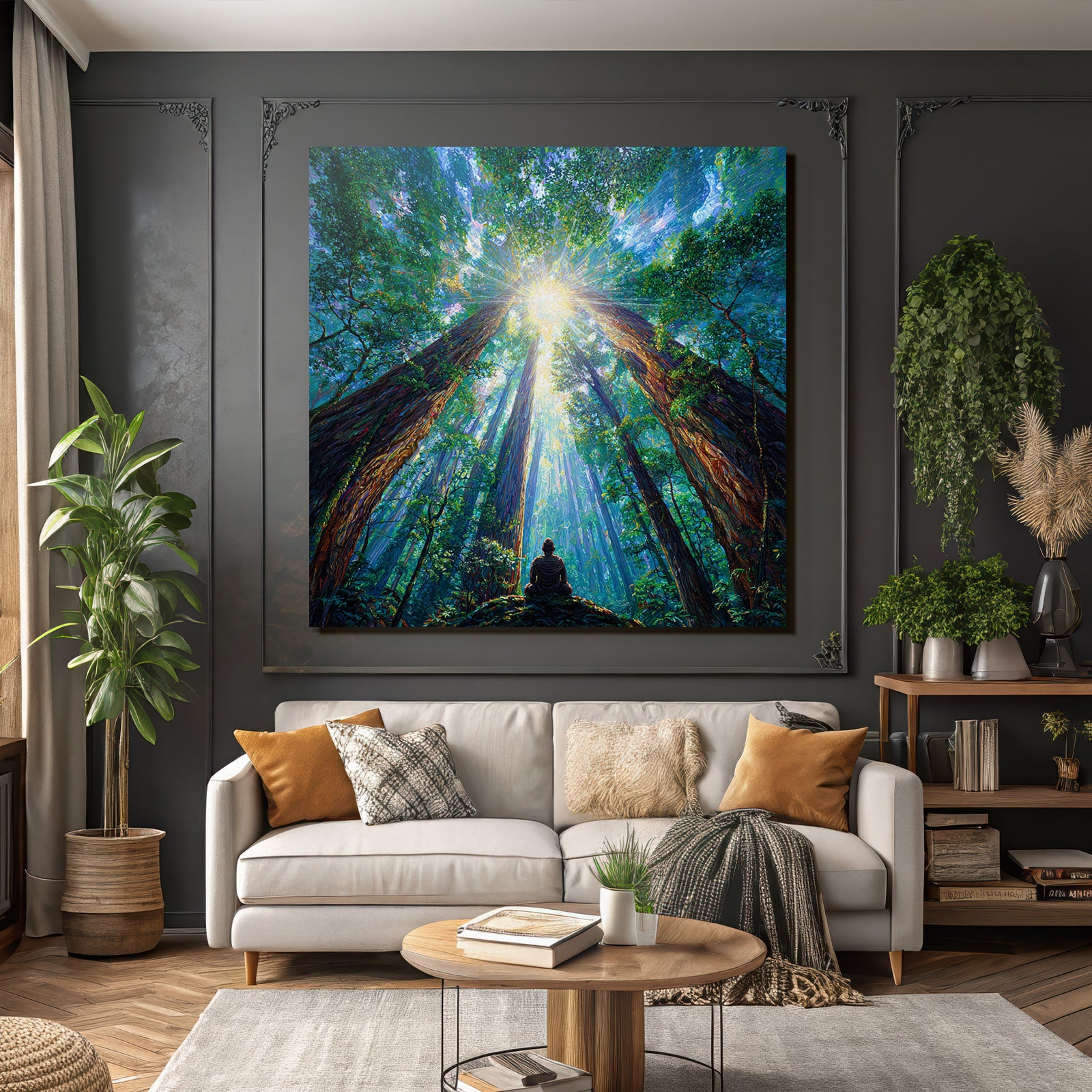 Meditation Im Wald Lichtstrahlen Und Ruhe