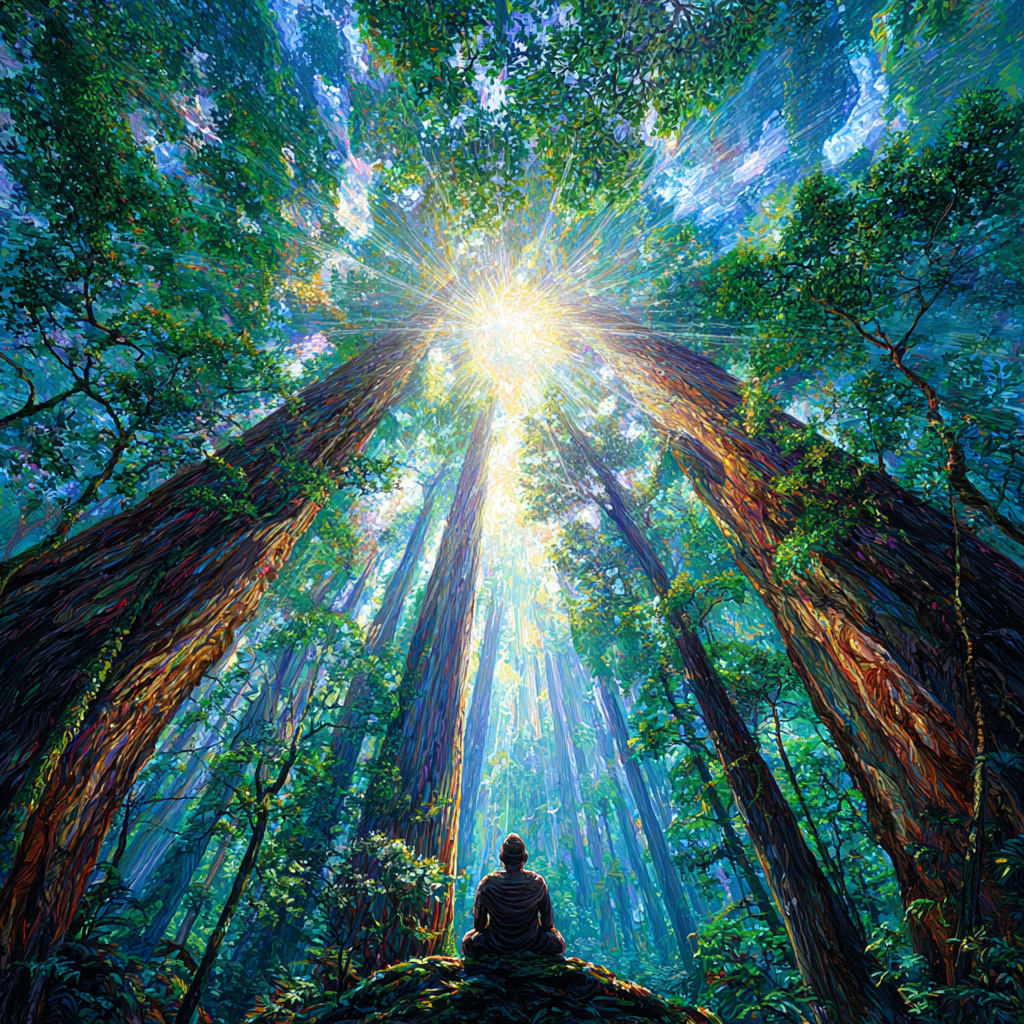 Meditation Im Wald Lichtstrahlen Und Ruhe | Psychedelische Kunst | Stilrichtungen