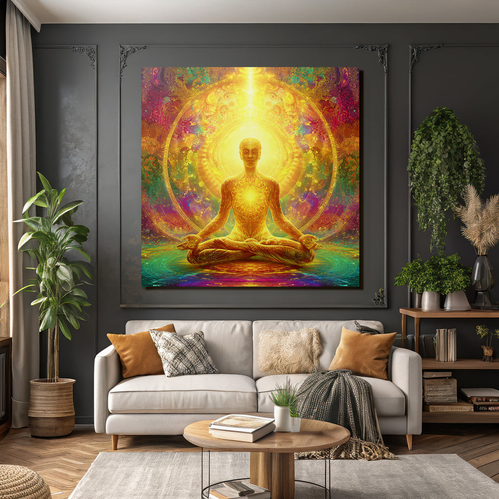 Meditative Figur In Leuchtender Psychedelischer Aura