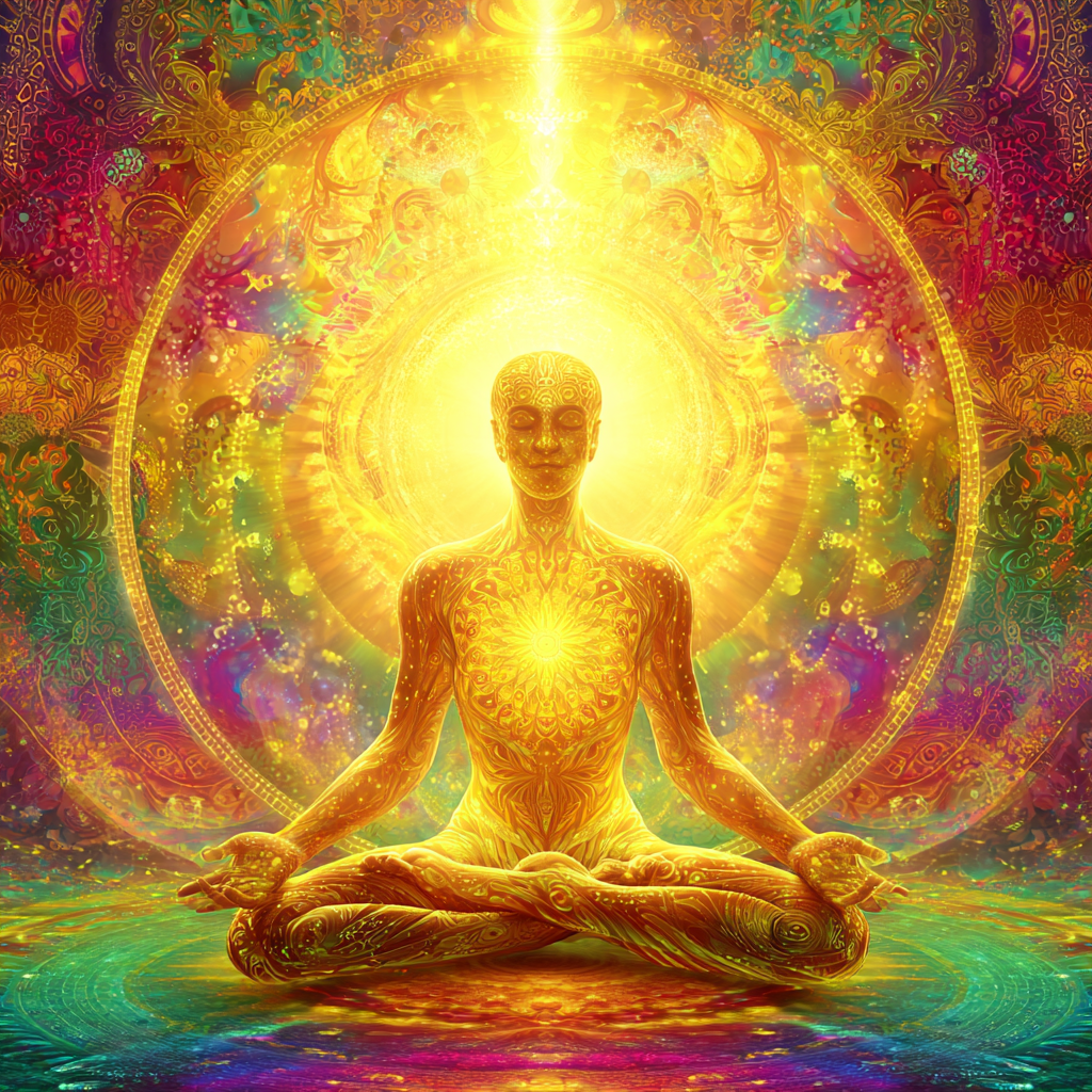 Meditative Figur In Leuchtender Psychedelischer Aura | Psychedelische Kunst | Stilrichtungen