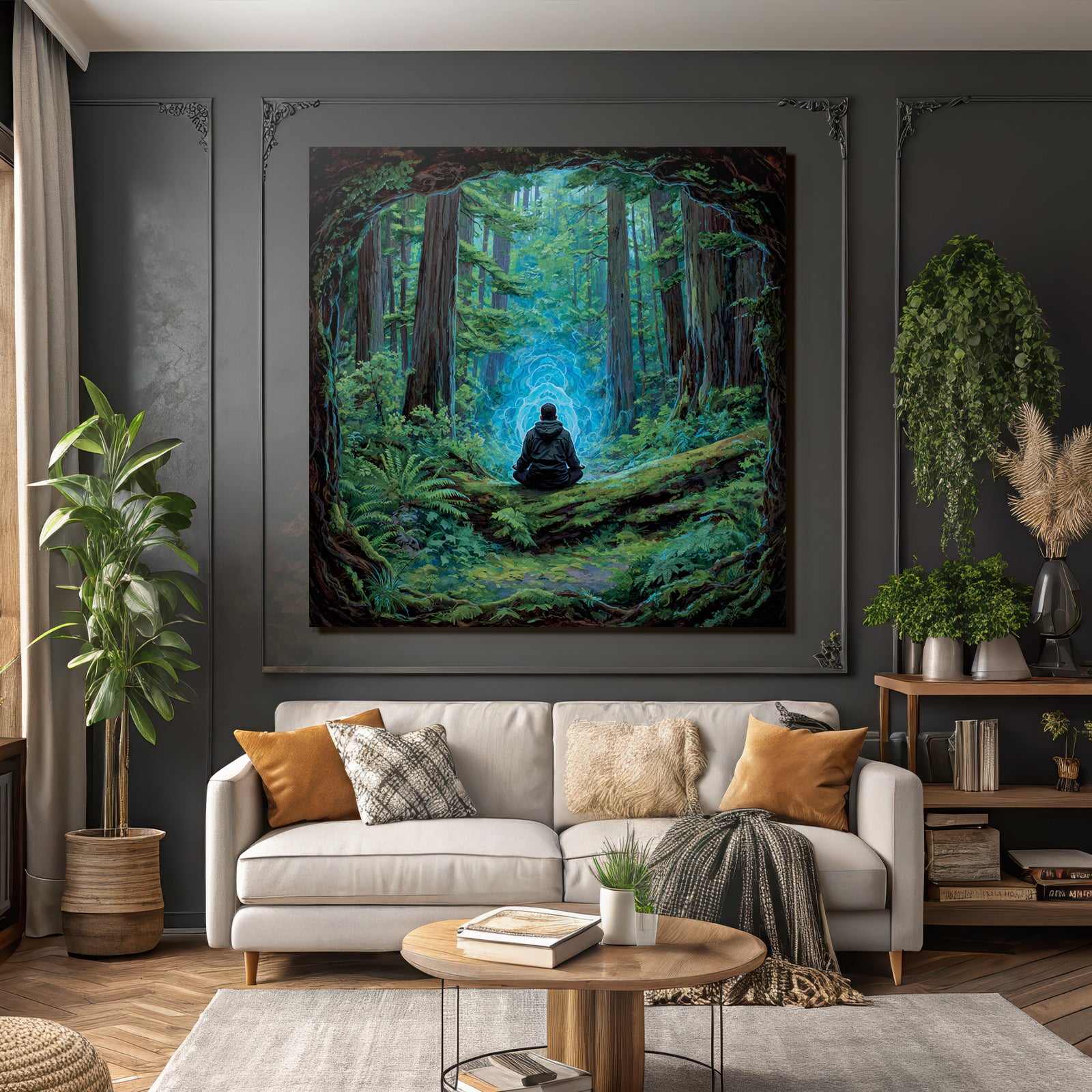 Meditierender Mensch Im Ruhigen Wald Mit Mystischer Energie