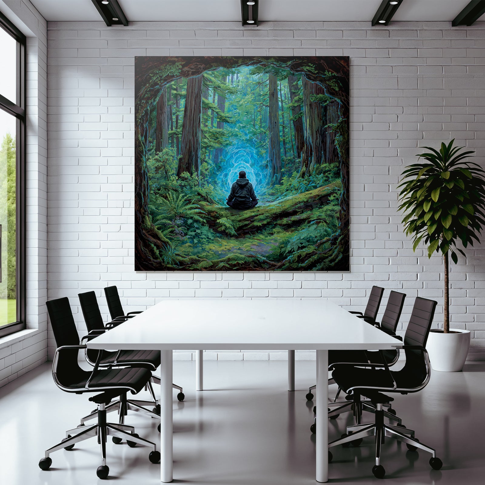 Meditierender Mensch Im Ruhigen Wald Mit Mystischer Energie