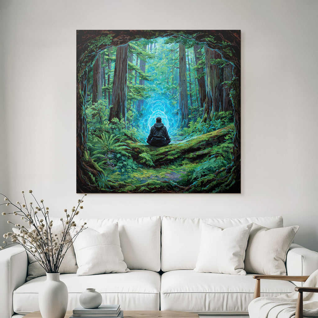 Meditierender Mensch Im Ruhigen Wald Mit Mystischer Energie