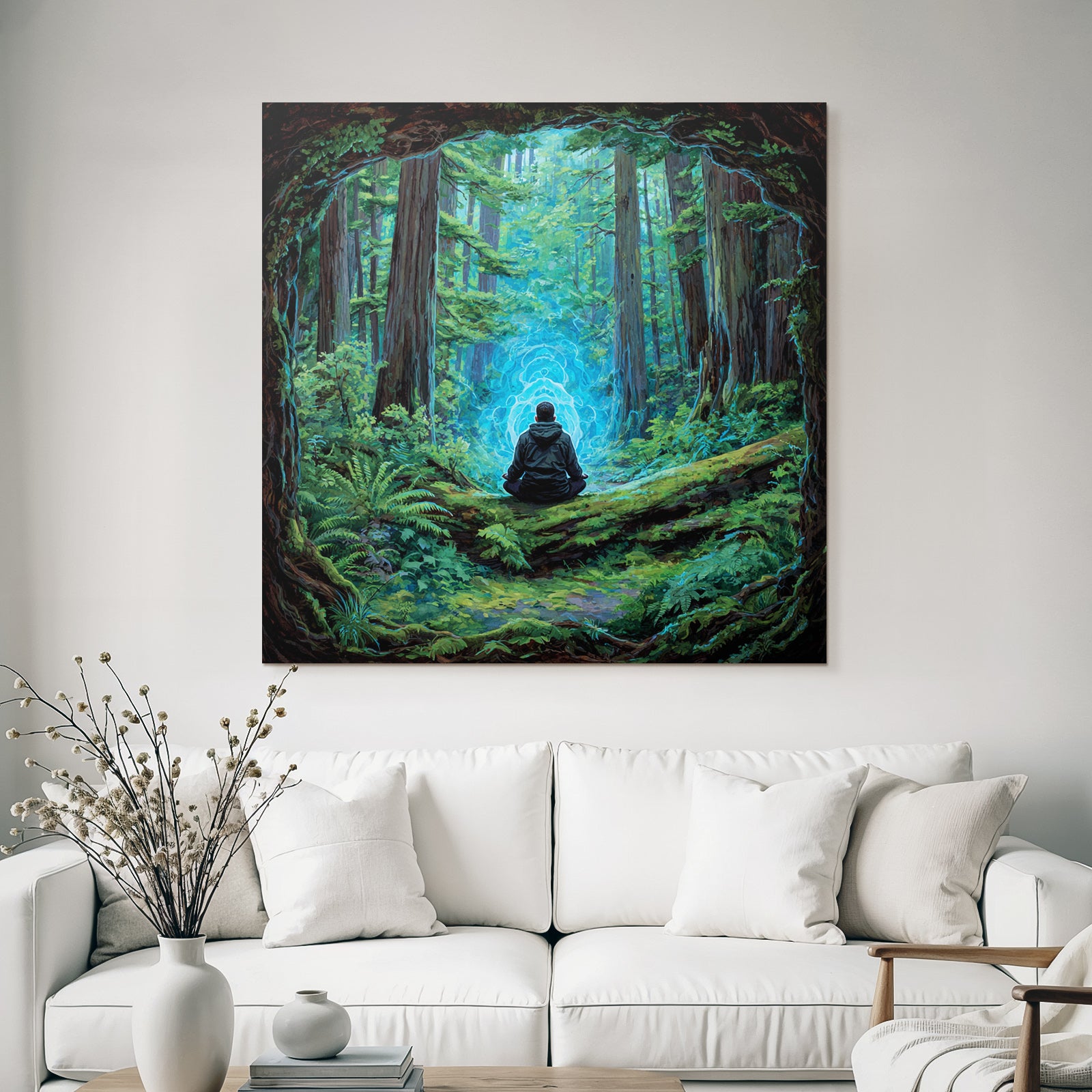 Meditierender Mensch Im Ruhigen Wald Mit Mystischer Energie