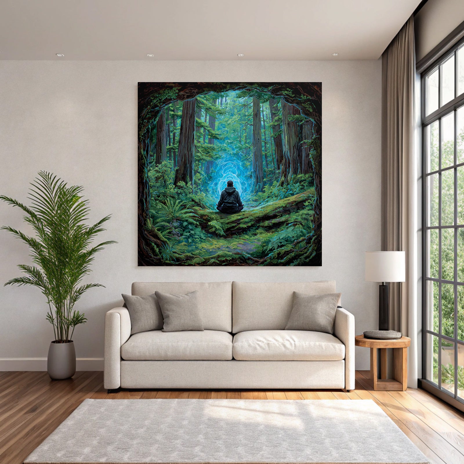 Meditierender Mensch Im Ruhigen Wald Mit Mystischer Energie