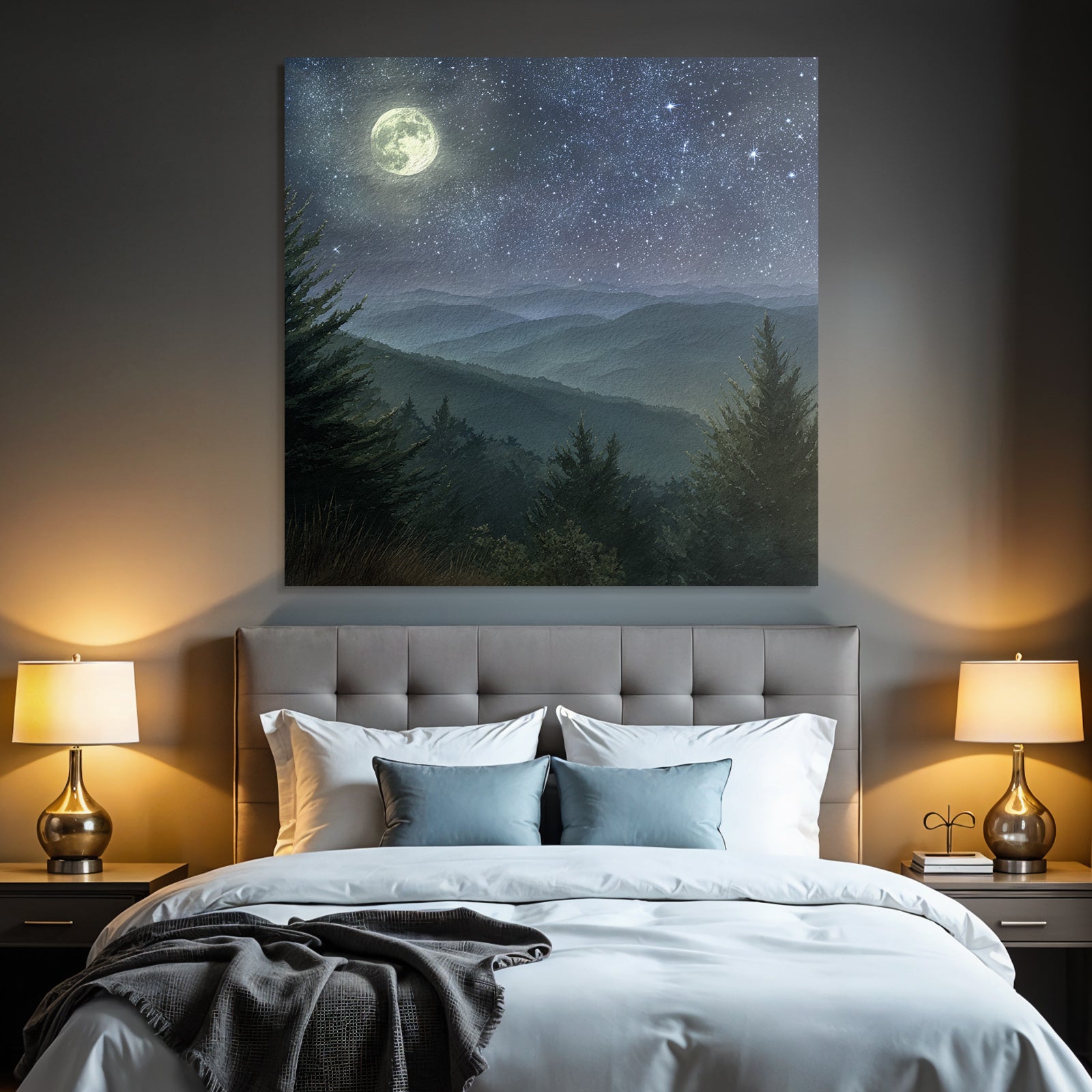 Mondnacht Im Aquarellstil Der Ruhigen Landschaft