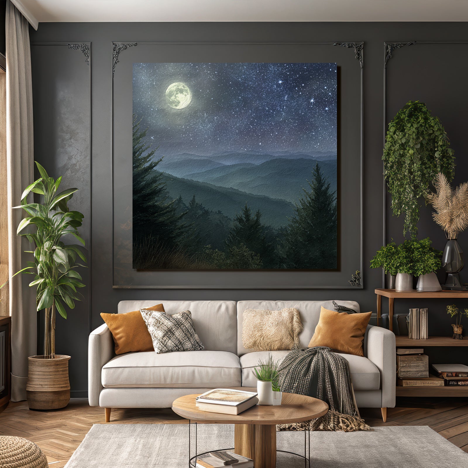 Mondnacht Im Aquarellstil Der Ruhigen Landschaft