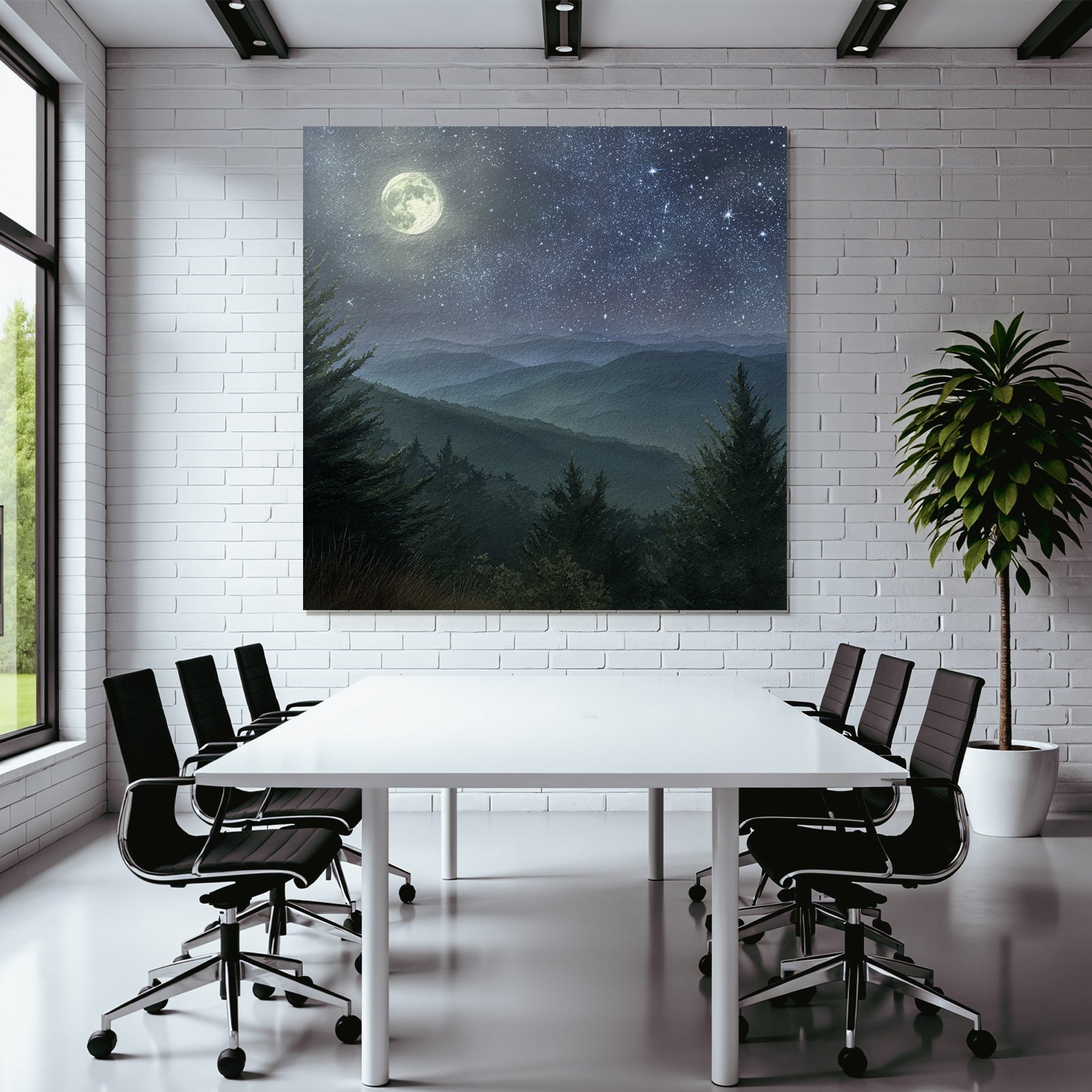 Mondnacht Im Aquarellstil Der Ruhigen Landschaft