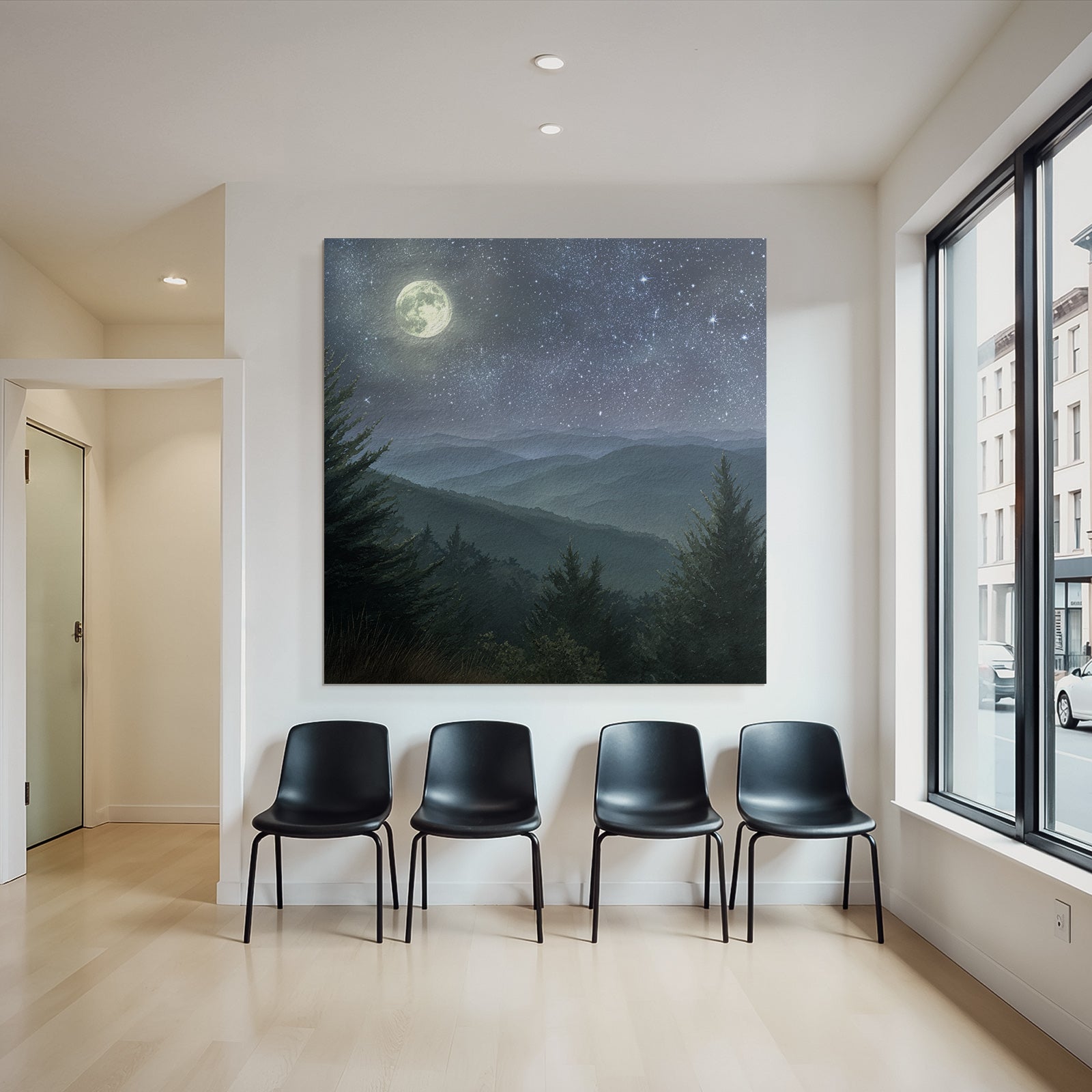 Mondnacht Im Aquarellstil Der Ruhigen Landschaft