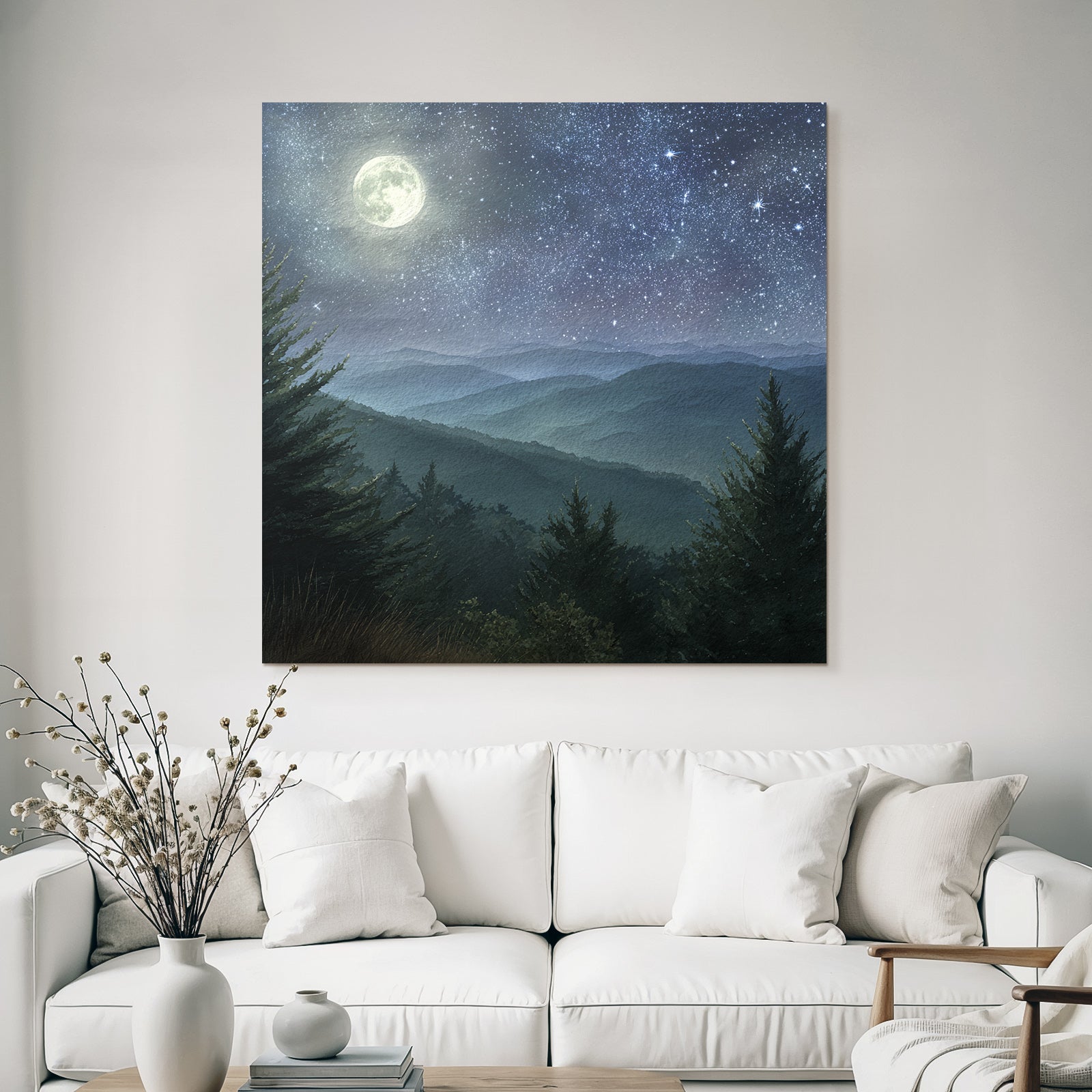 Mondnacht Im Aquarellstil Der Ruhigen Landschaft