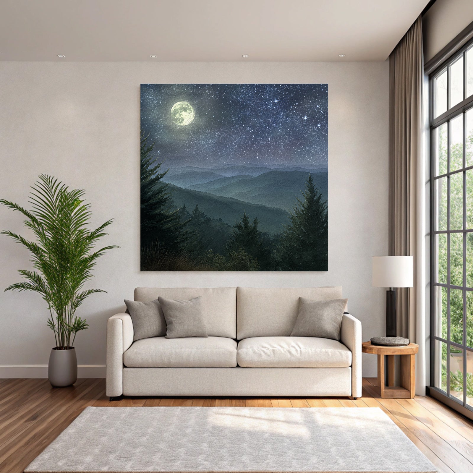 Mondnacht Im Aquarellstil Der Ruhigen Landschaft