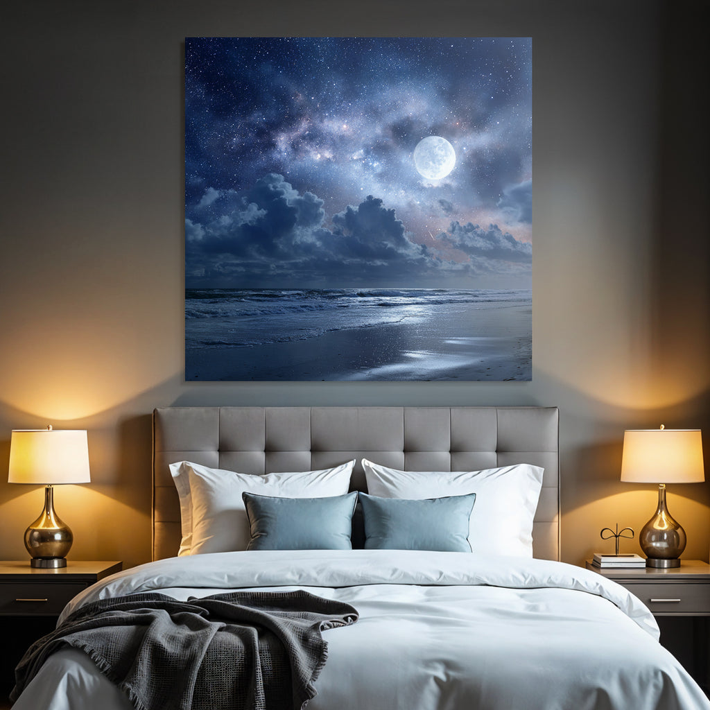Mondschein Am Strand In Der Nacht
