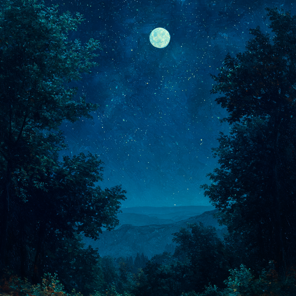 Nachtszene Mit Vollmond Und Baeumen | Psychedelische Kunst | Stilrichtungen