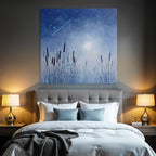 Nächtliche Landschaft Mit Gräsern Und Vollmond