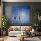 Nächtliche Landschaft Mit Gräsern Und Vollmond