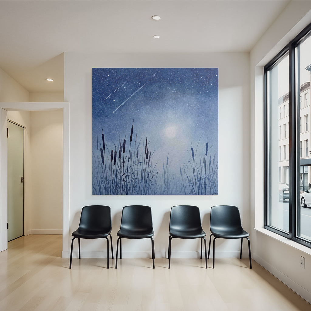 Nächtliche Landschaft Mit Gräsern Und Vollmond