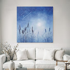 Nächtliche Landschaft Mit Gräsern Und Vollmond