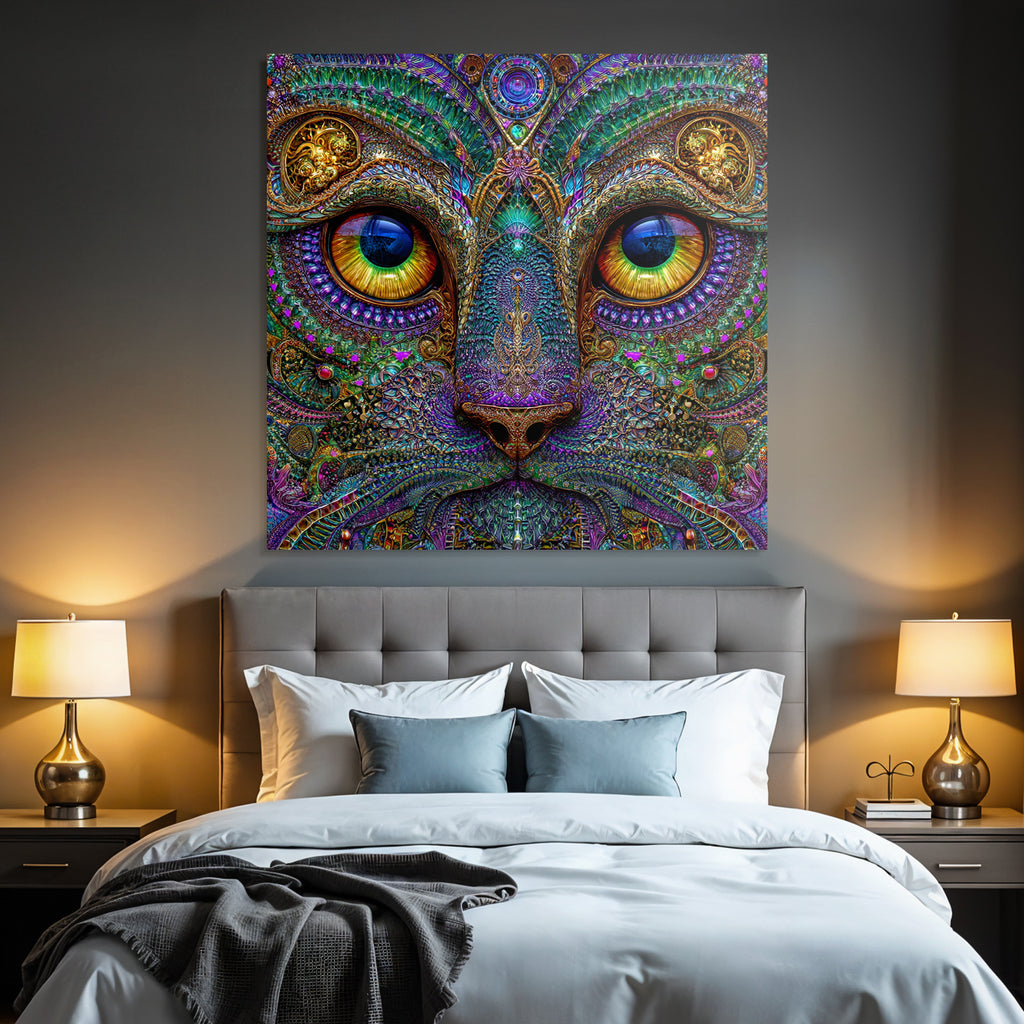 Psychedelische Katze In Fraktalen Mustern