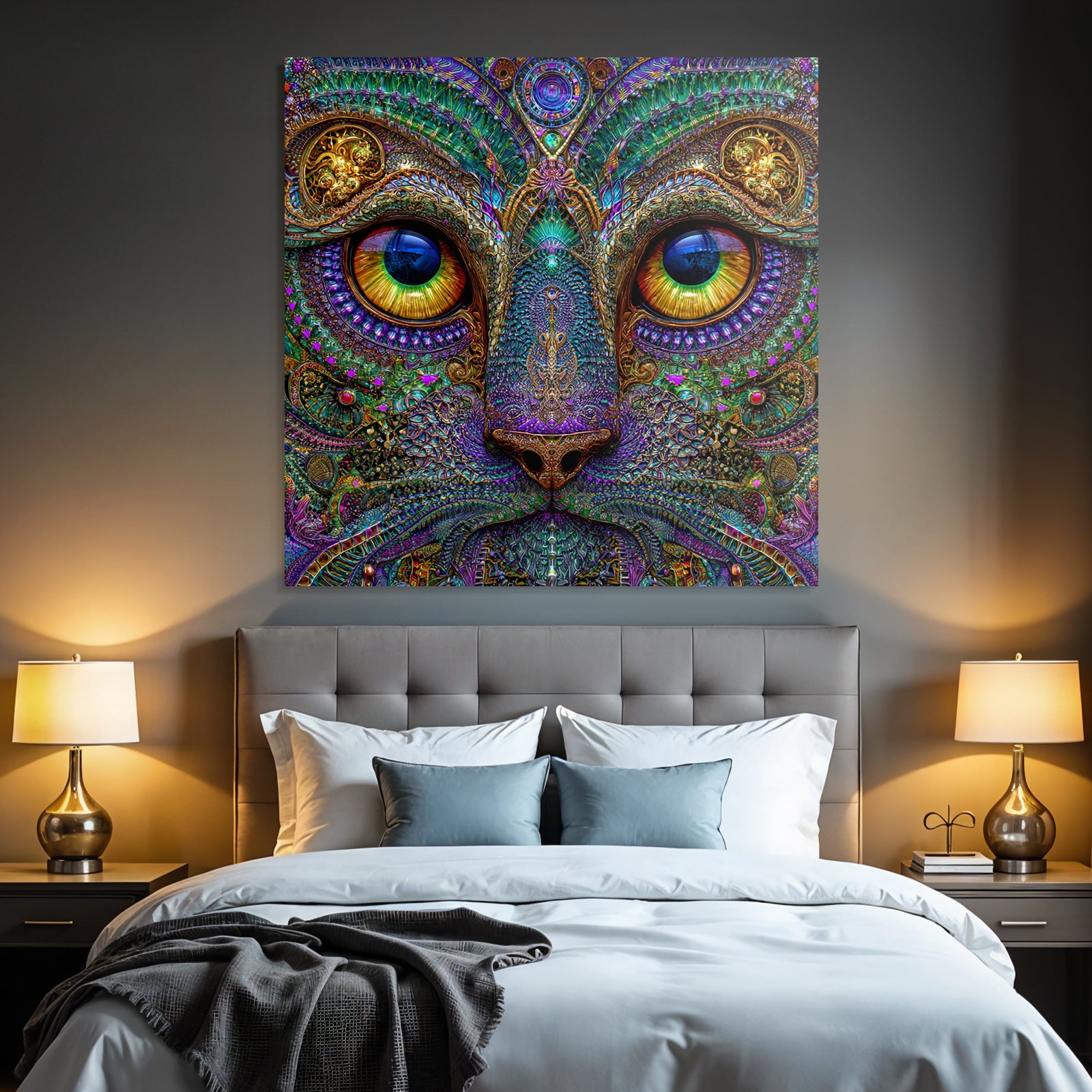 Psychedelische Katze In Fraktalen Mustern