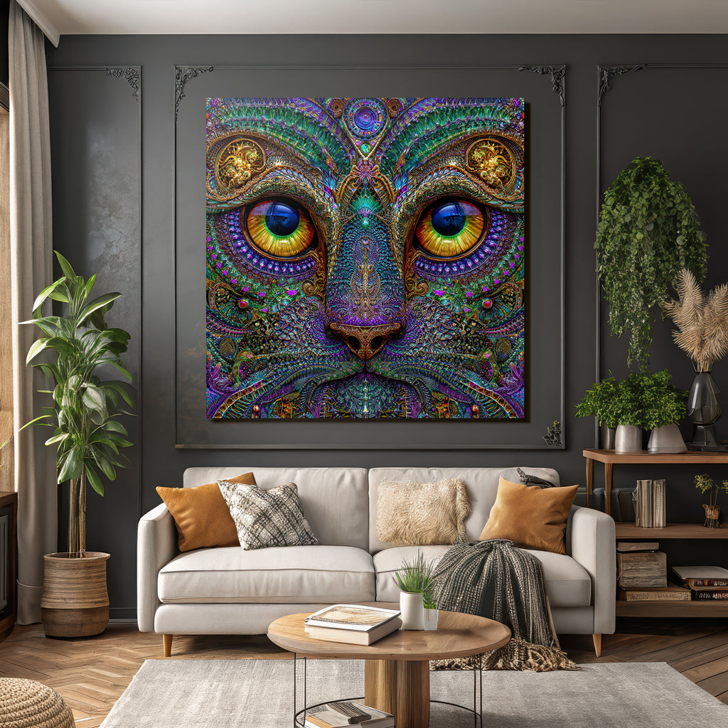 Psychedelische Katze In Fraktalen Mustern