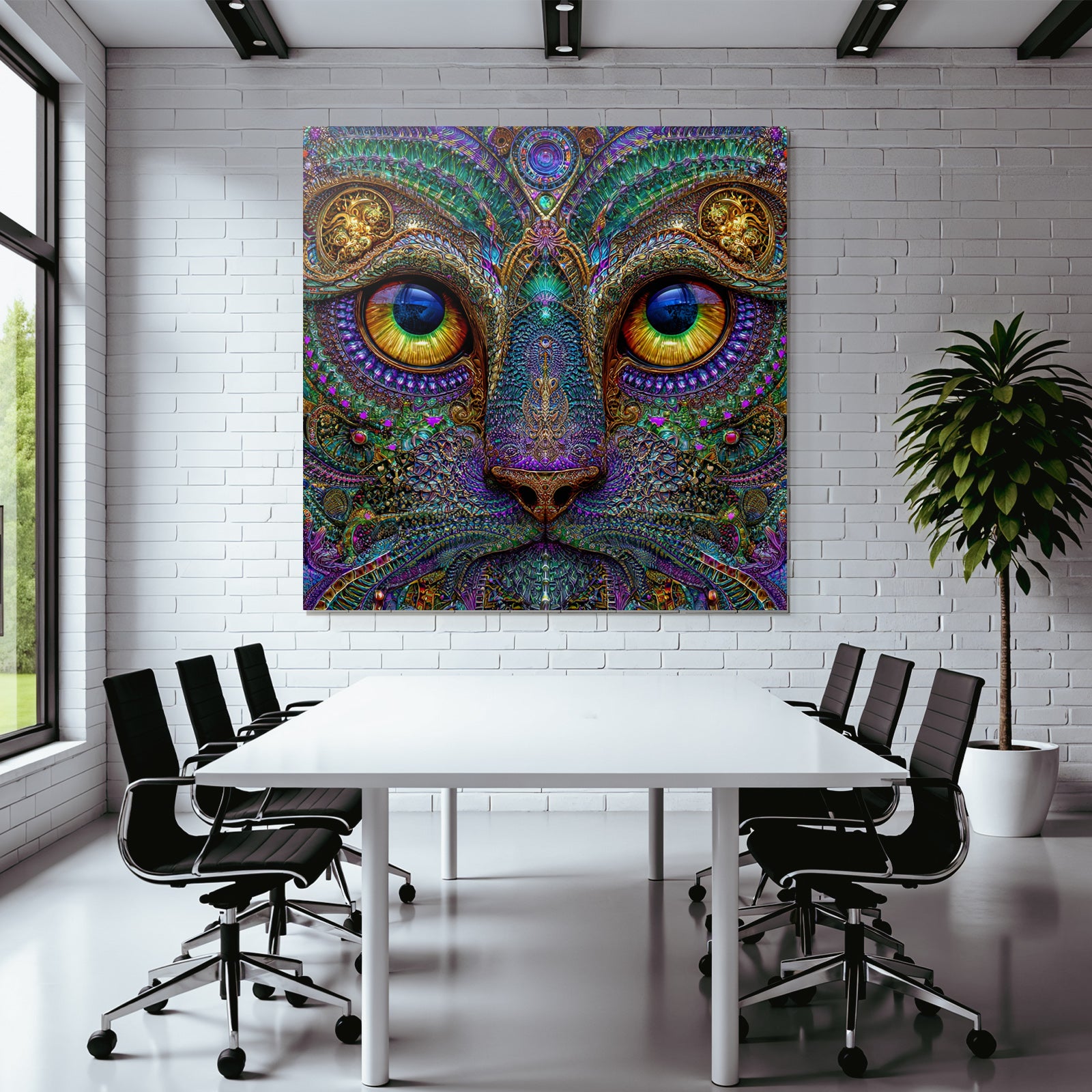Psychedelische Katze In Fraktalen Mustern