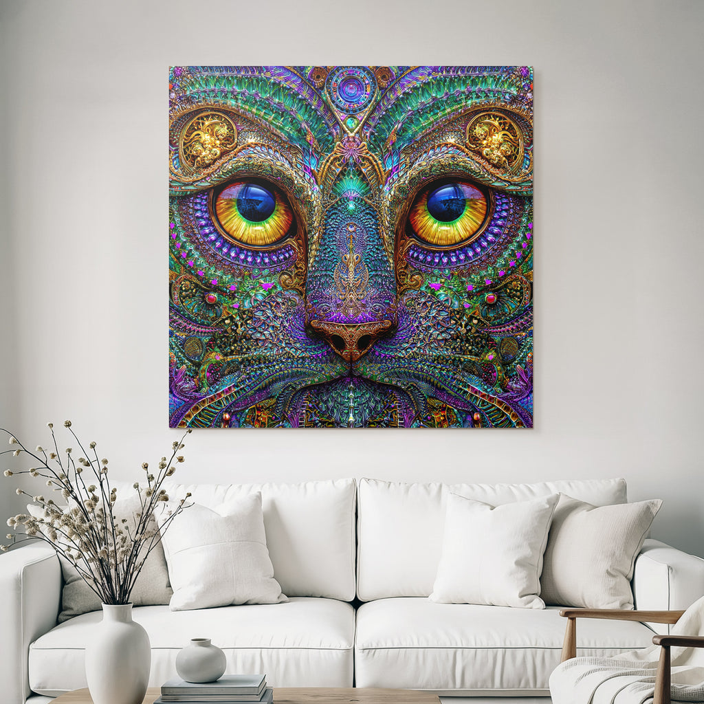 Psychedelische Katze In Fraktalen Mustern